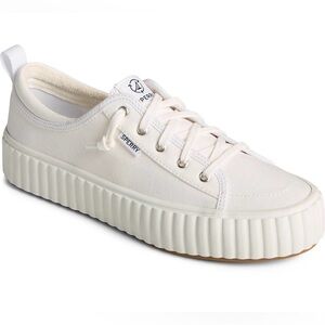 Sperry SeaCycled Pier Wave Platform White Canvas Sneakers Sz 9